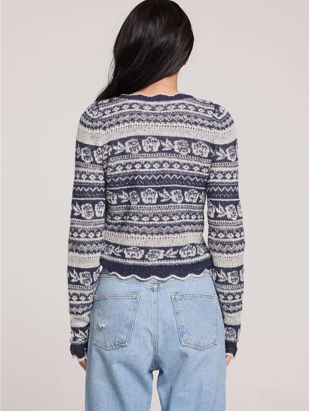saltwater LUXE Navy and Cream Fair Isle Crewneck Sweater - Picture 4 of 6
